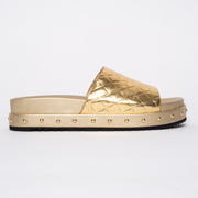 Bresley Dani Gold Quilt slides side. Size 42 women's sandals