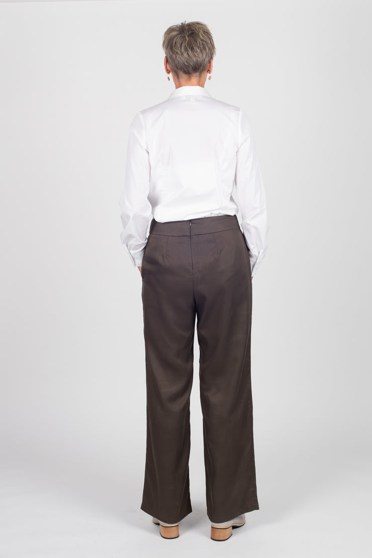 Tall model wearing Celine Pants Black, back