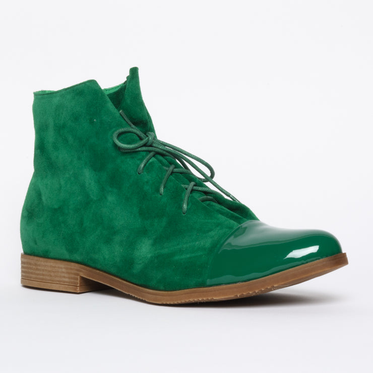 Django and Juliette Kingfish Dark Emerald Suede Ankle Boot front. Size 43 women's boots