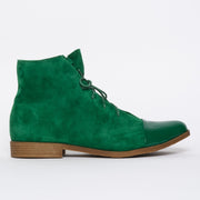 Django and Juliette Kingfish Dark Emerald Suede Ankle Boot side. Size 42 women's boots