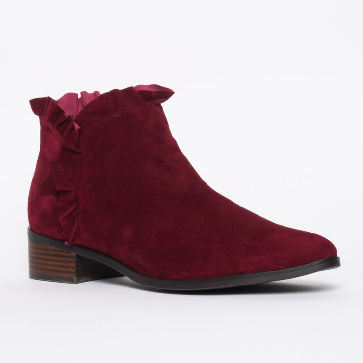 Django and Juliette Perly Berry Suede Ankle Boot front. Size 44 women's boots