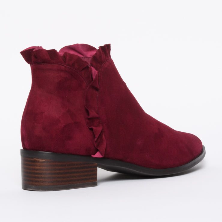 Django and Juliette Perly Berry Suede Ankle Boot back. Size 43 women's boots