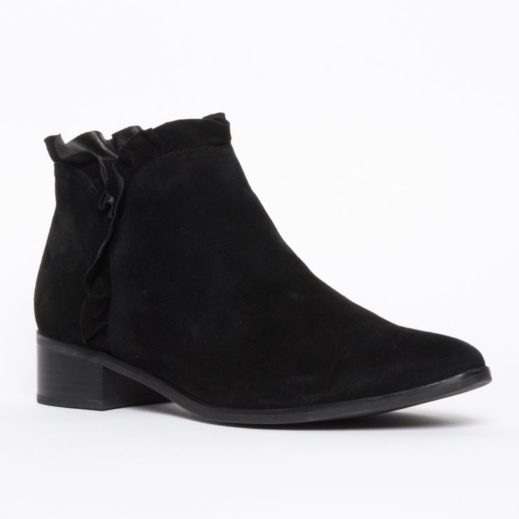 Django and Juliette Perly Black Suede Ankle Boot front. Size 44 women's boots