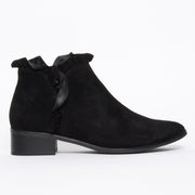 Django and Juliette Perly Black Suede Ankle Boot side. Size 45 women's boots