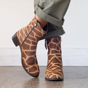 Model in Babouche Lifestyle Vida Giraffe Print Ankle boots