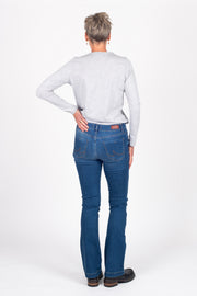 Tall model wearing Penny Tee Grey Marle, back