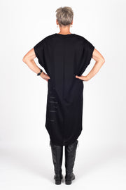 Tall model wearing Crossing The Lines Dress Black Black, back