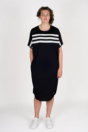 Tall woman in Style X Lab Think Dress in Black. Made longer for tall women