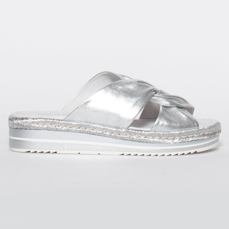 Django and Juliette Acton Silver Sandal side. Size 42 womens shoes