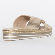 Django and Juliette Acton Pale Gold sandal back. Size 44 womens shoes