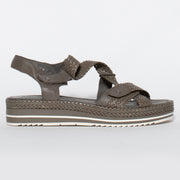 Django and Juliette Adelyna Dark Khaki Sandal side. Size 42 womens shoes