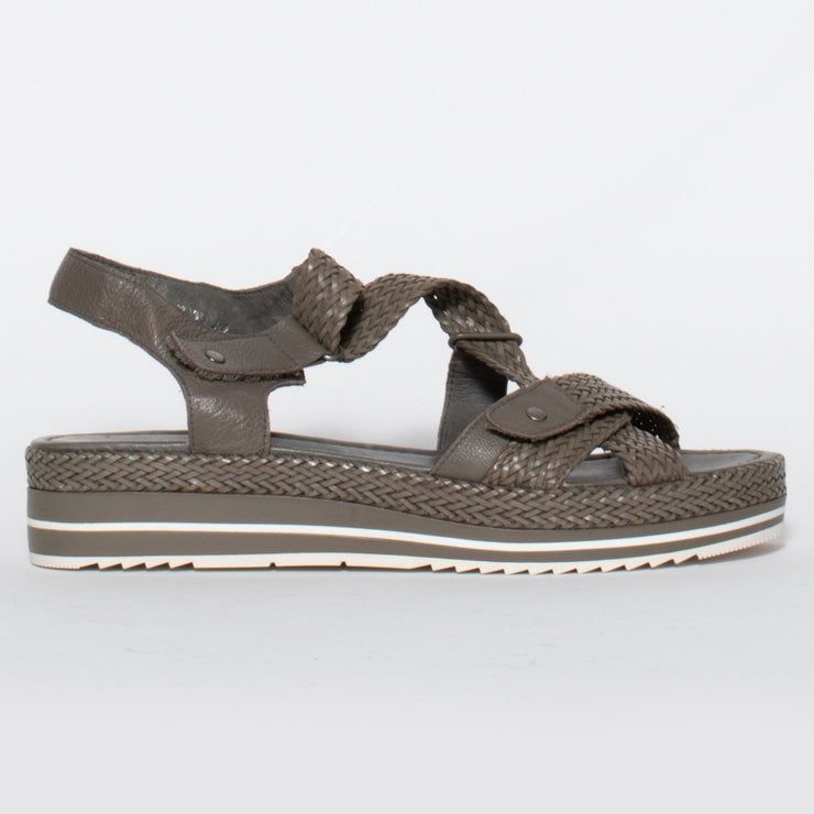 Django and Juliette Adelyna Dark Khaki Sandal side. Size 42 womens shoes