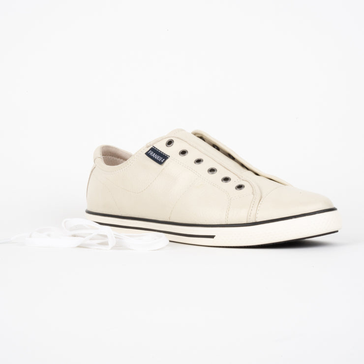 Frankie4 Nat II Cream Sneaker front with laces. Size 12 womens shoes