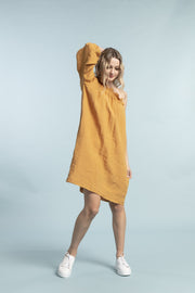 Tall woman modelling Asymetric sleeve dress masala for tall women