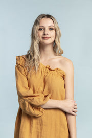 Front view of Asymetric sleeve dress masala for tall women