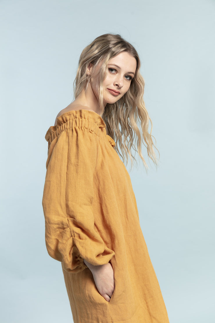 Close up of sleeve of Asymetric sleeve dress masala for tall women