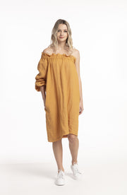 Model wearing Asymetric Sleeve Dress Masala for tall women