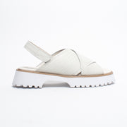 Minx Bobby Ivory Weave Emboss Sandal side. Size 43 womens shoes