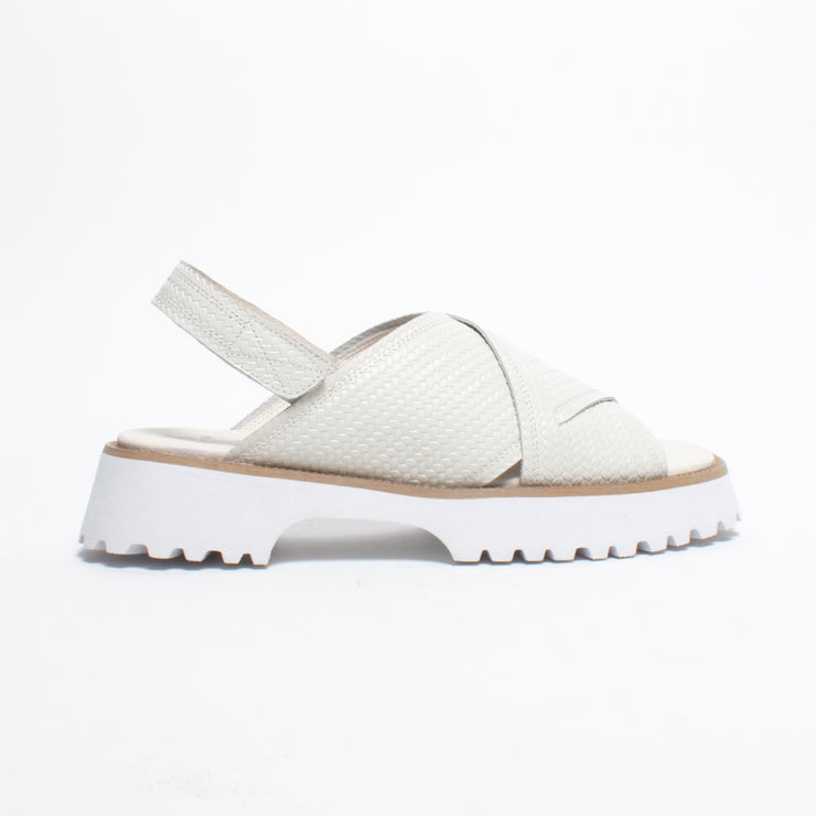 Minx Bobby Ivory Weave Emboss Sandal side. Size 43 womens shoes
