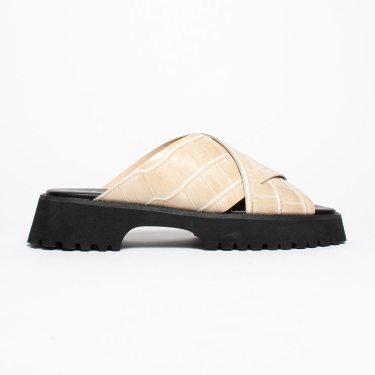 Minx Brooke Blonde Croc Print Sandal side. Size 43 womens shoes
