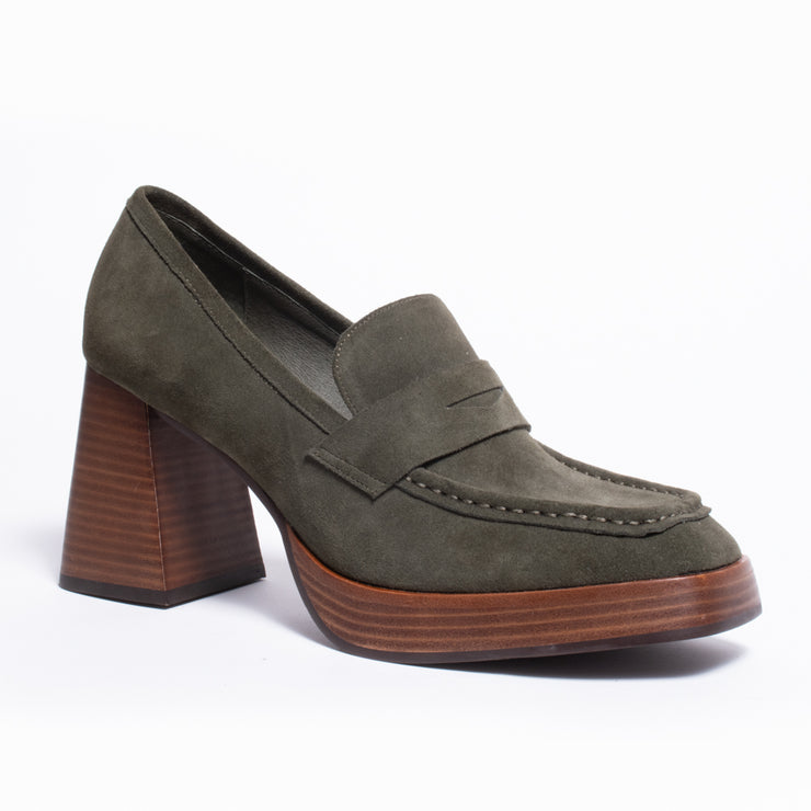 Tamara London Burdy Olive Suede Loafer Shoe front. Size 43 womens shoes