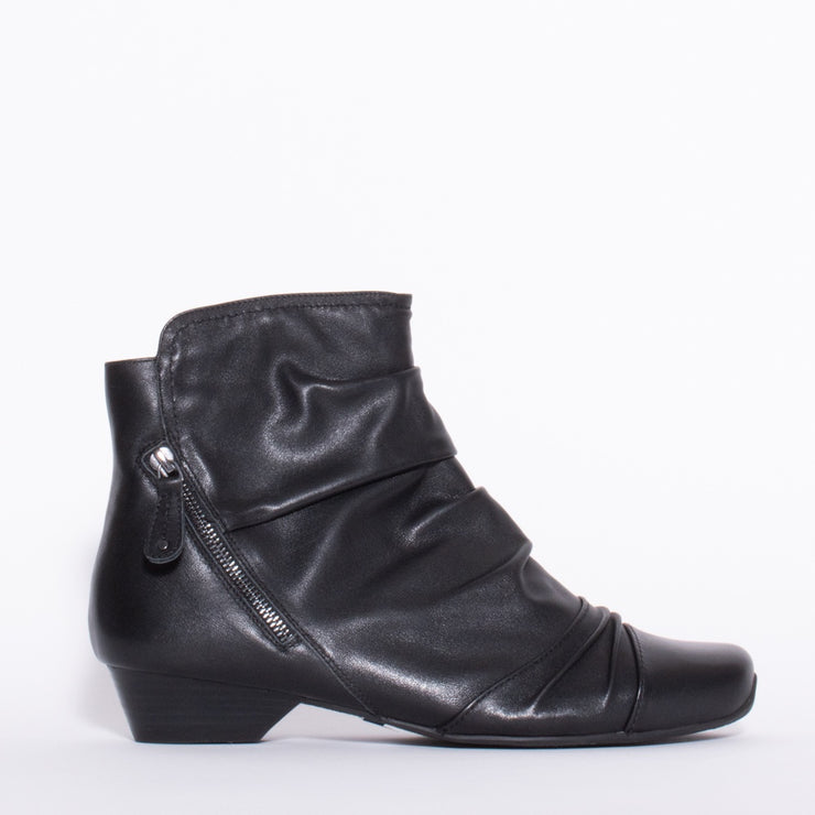 Ziera Camryn Black Leather Ankle Boot side. Size 42 womens shoes