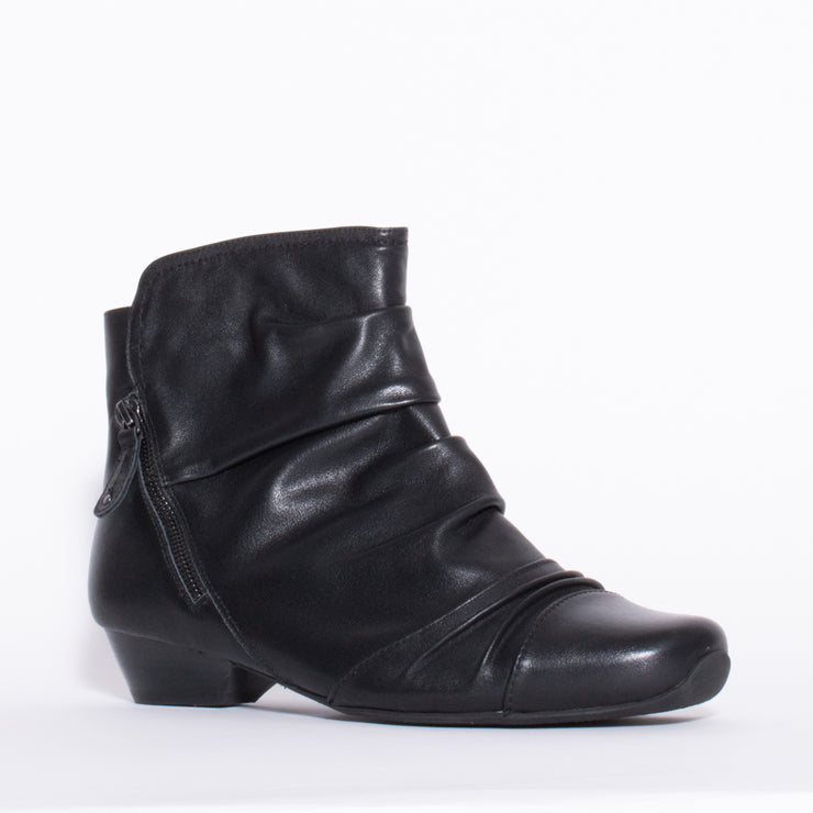 Ziera Camryn Black Leather Ankle Boot front. Size 43 womens shoes