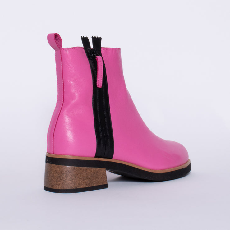 Bresley Dipak Hot Pink Black Ankle Boot back. Size 45 womens shoes