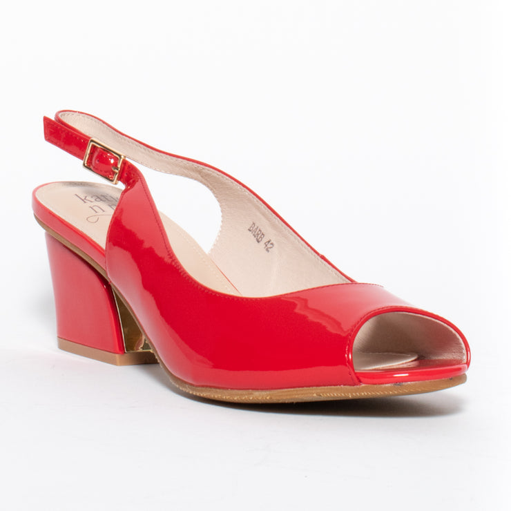 Katie N Me Barb Red Patent Shoe back. Size 43 womens heels pumps