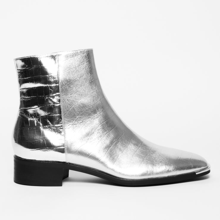 Django and Juliette Fordan Silver Croc Print Ankle Boot side. Size 42 womens shoes