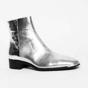 Django and Juliette Fordan Silver Croc Print Ankle Boot front. Size 43 womens shoes
