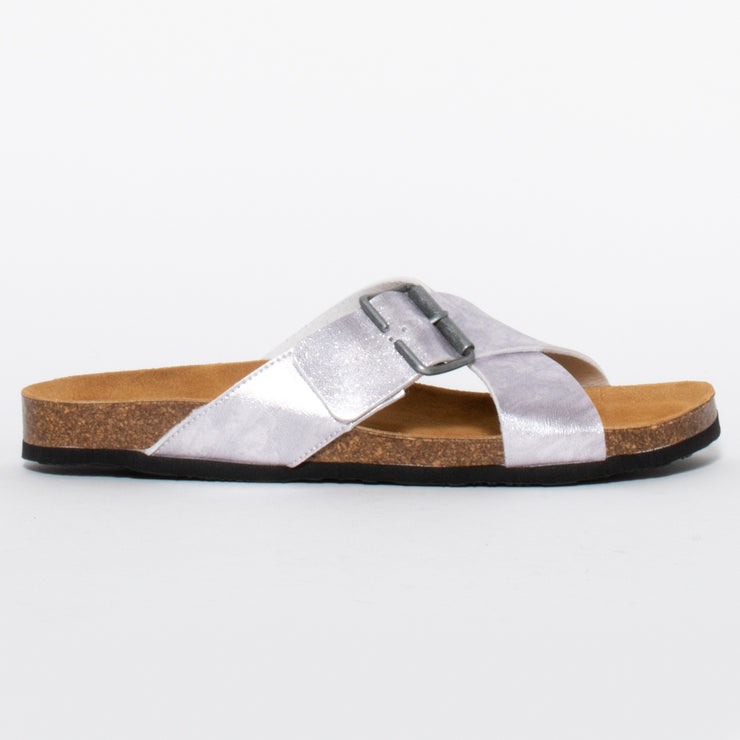 Plakton Gina Luna Silver sandal side. Size 42 womens shoes