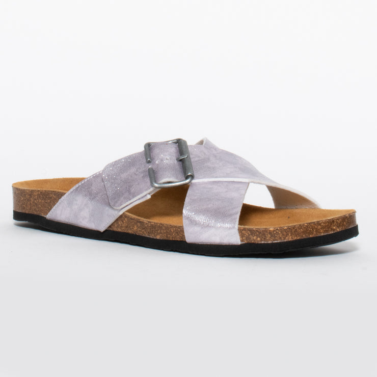 Plakton Gina Luna Silver sandal front. Size 43 womens shoes