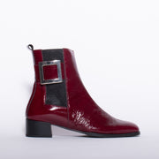 Dansi Henriqua Burgundy Patent Ankle Boot side. Size 42 womens shoes