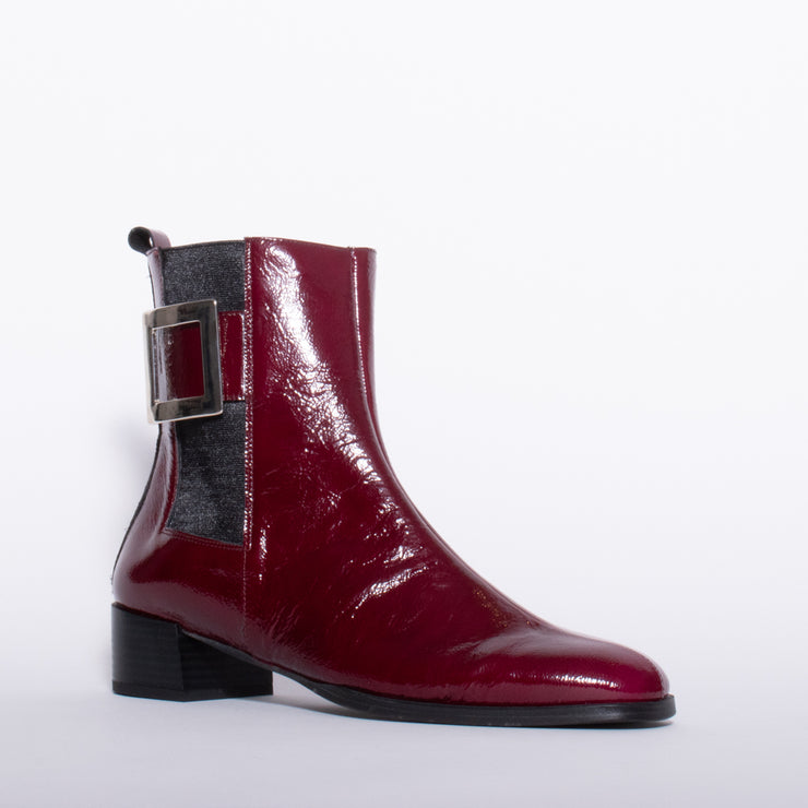 Dansi Henriqua Burgundy Patent Ankle Boot front. Size 43 womens shoes