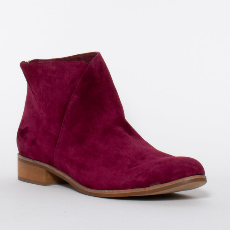 Django and Juliette Infixed Burgundy Suede Ankle Boots front. Size 44 women’s boots