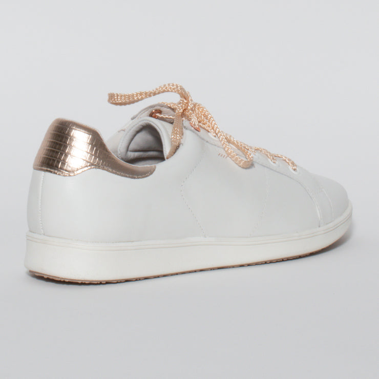 Frankie4 Jackie III White Rose Gold Lizard Sneaker back. Size 13 womens shoes