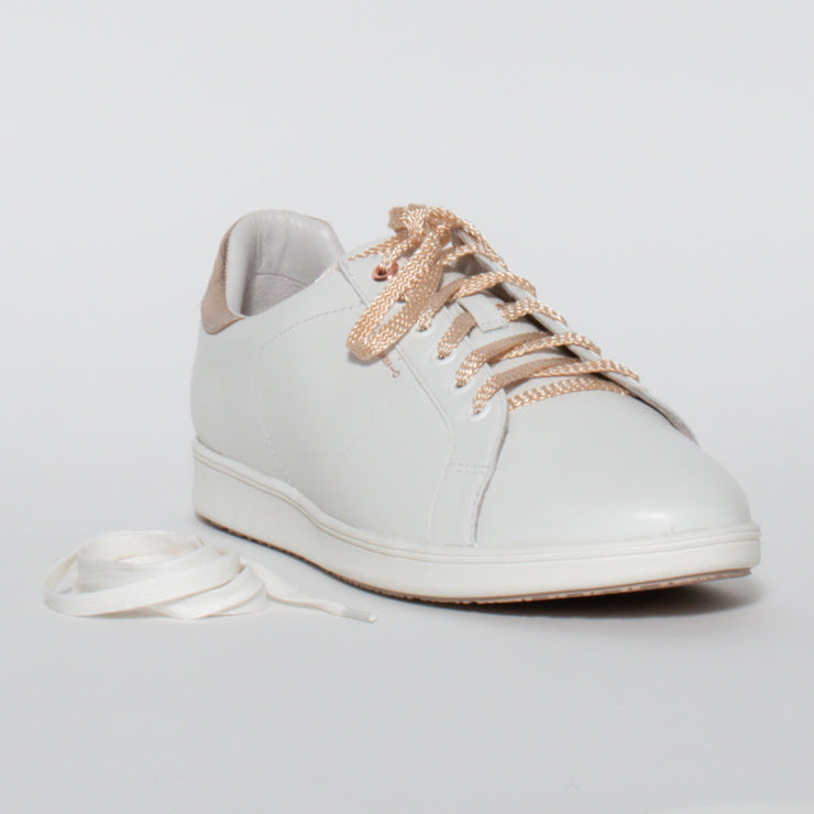 Frankie4 Jackie III White Rose Gold Lizard Sneaker front with laces. Size 12 womens shoes