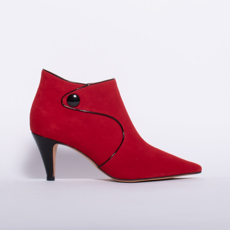 KatieNMe Josie Red Suede Ankle Boot side. Size 42 womens shoes