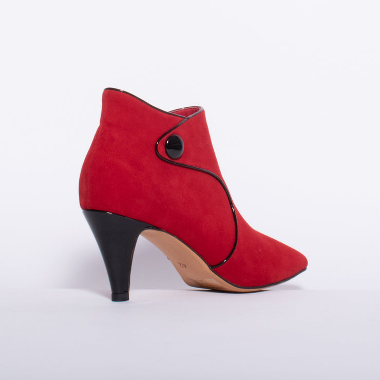 KatieNMe Josie Red Suede Ankle Boot back. Size 44 womens shoes