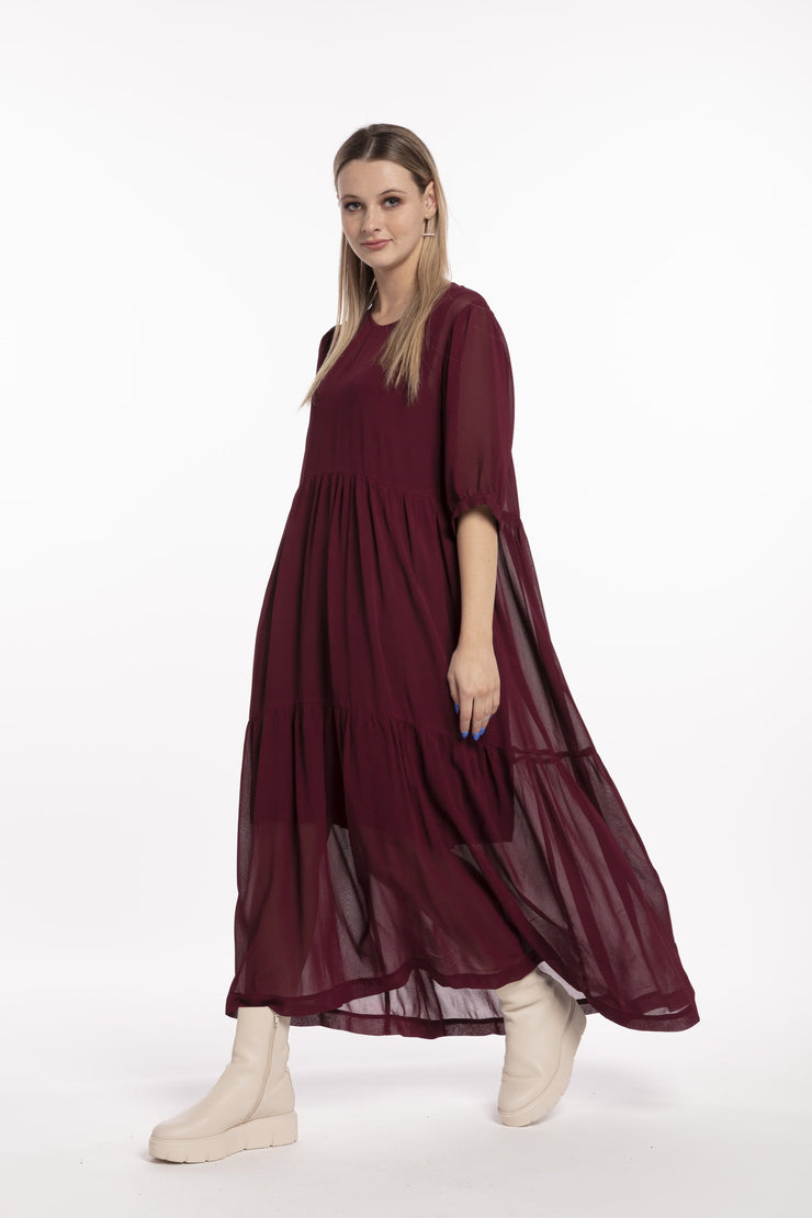 Style X Lab Joy Dress Plum flow side view. For Tall Women.