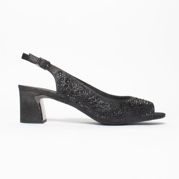 Django and Juliette Jukes Black Shimmer Slingback side. Size 42 womens shoes