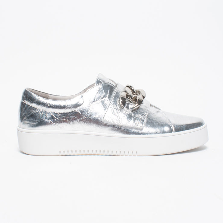 DJ Layan Silver Shine Sneaker side. Size 42 womens shoes