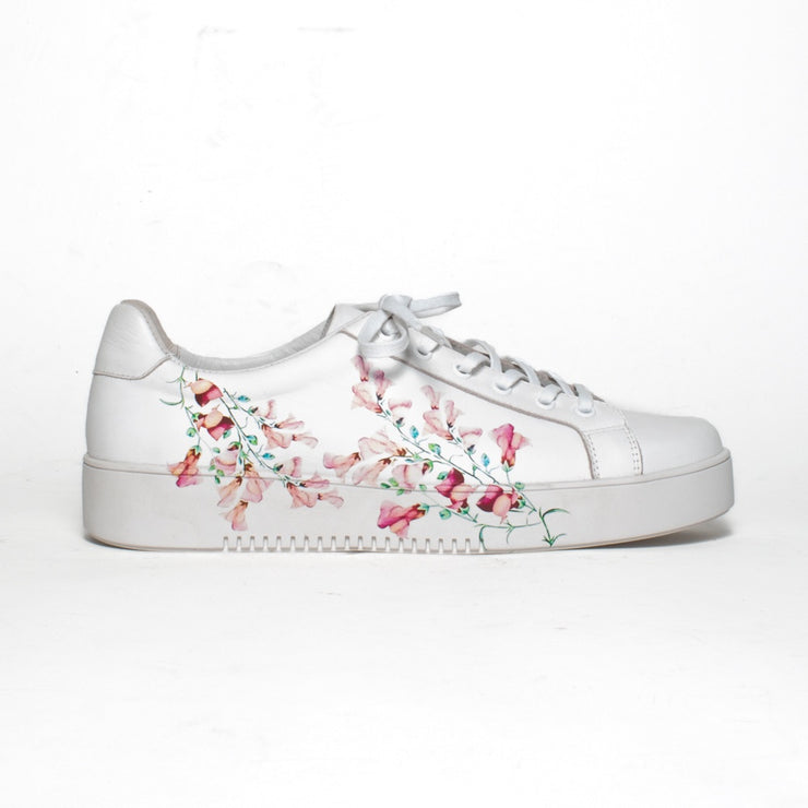 Django and Juliette Leeze White Floral Sneaker side. Size 42 womens shoes
