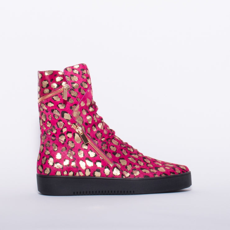 Django and Juliette Lumbo Fuchsia Leo Print Ankle Boot side. Size 42 womens shoes