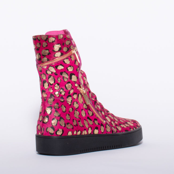 Django and Juliette Lumbo Fuchsia Leo Print Ankle Boot back. Size 44 womens shoes