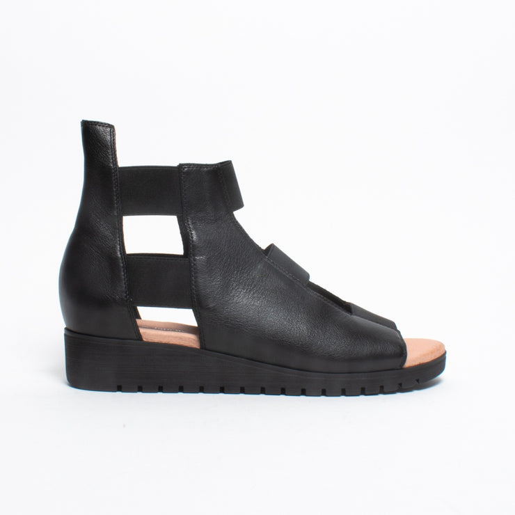 Django and Juliette Macaron Black Sandal side. Size 42 womens shoes 
