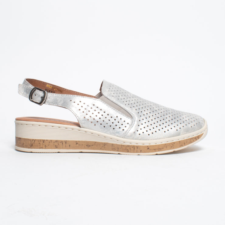 Cassini Mammy Silver Mottle Sandal side. Size 42 womens shoes