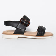 CBD Mikanos Black Weave Sandal side. Size 42 womens shoes