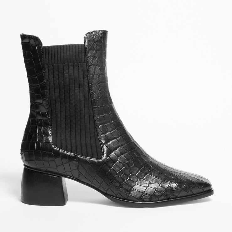 Bresley Perri Black Croc Print Ankle Boot side. Size 42 womens shoes